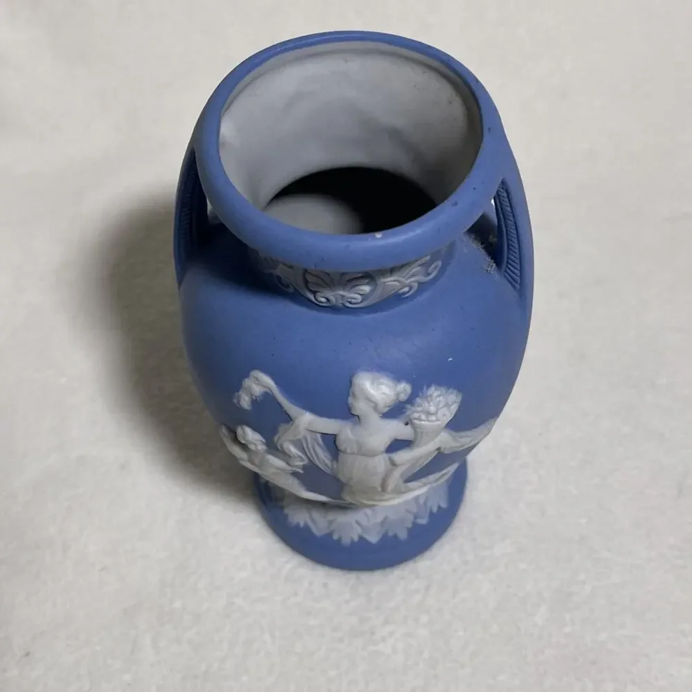 Lovely Art Pottery Vintage Blue Jasperware-Style Greco-Roman Vase